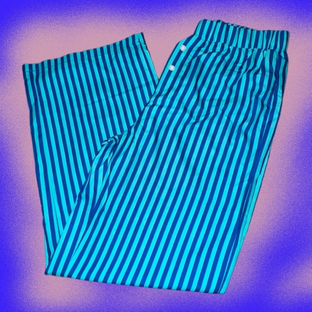 Blue Colorblock Striped Wide Leg  Pants